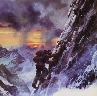 マッターホルンの頂上に向かって上向きに戦うウォルターボナッティ 作： English School
